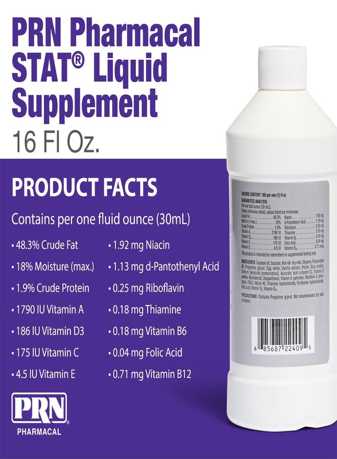 PRN Pharmacal STAT - High Calorie Nutritional Supplement to Help Restore Hydration & Nutrition Levels in Animals - Vanilla Flavored Dietary Support with Vitamin A, D3, C, E, & More - 16 Fl Oz - Image 2